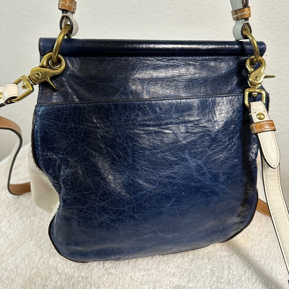 Coach Legacy Satchel Navy Cream Leather Bag Vintage Brass Turnlock Crossbody - Picture 9 of 14